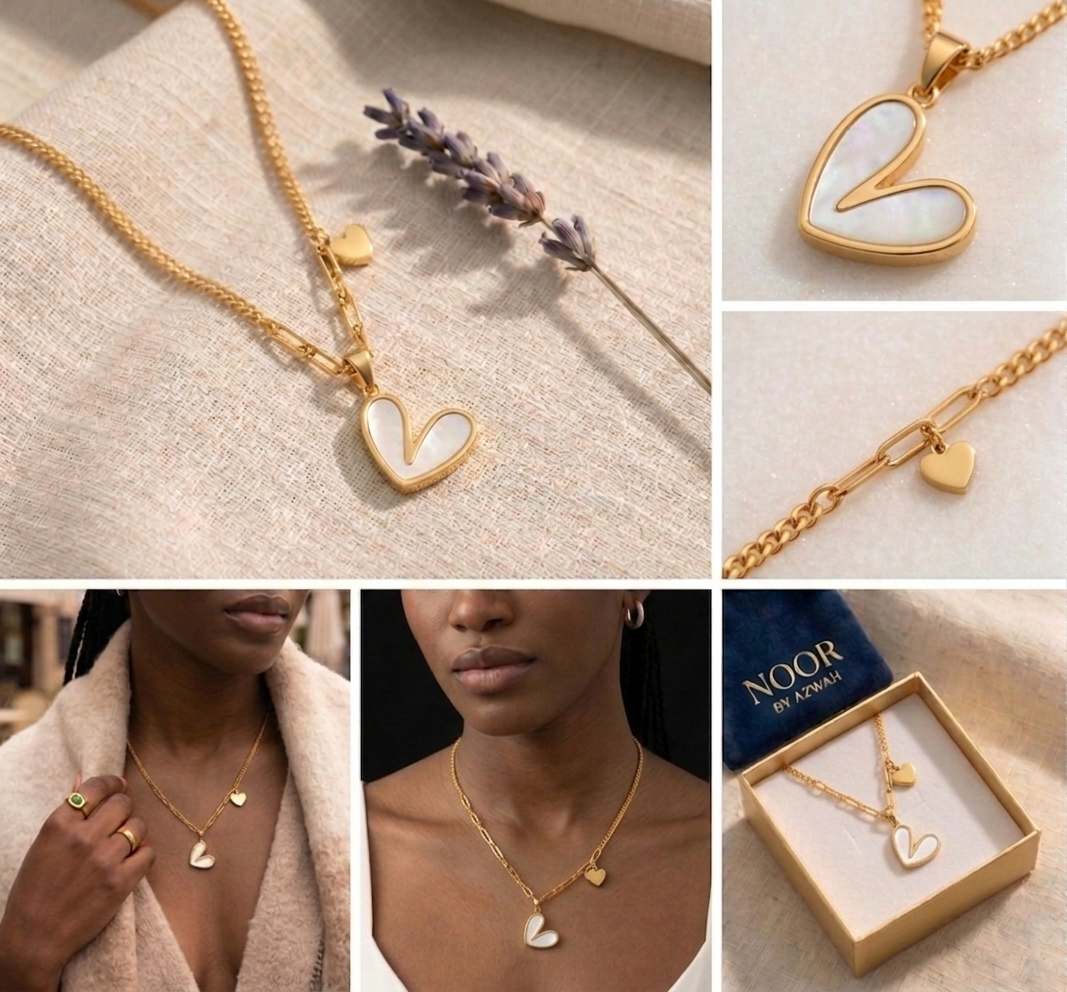 Waterproof 18K Gold PVD Plated White Shell Heart Necklace - Hypoallergenic & Anti-Tarnish