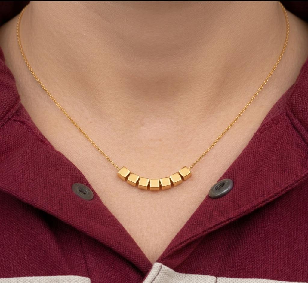 Waterproof 18K Gold PVD Plated Sugar Square Bead Necklace - Hypoallergenic & Anti-Tarnish