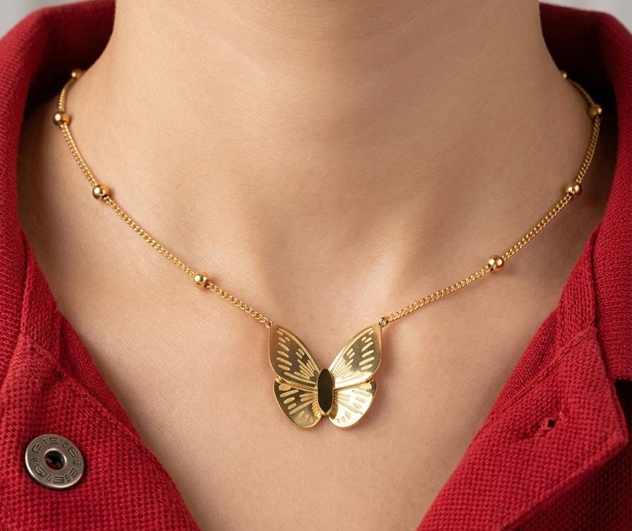 Waterproof 18K Gold PVD Plated Butterfly Necklace - Hypoallergenic & Anti-Tarnish