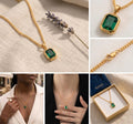 Waterproof 18K Gold PVD Plated Green Zircon Necklace - Hypoallergenic & Anti-Tarnish
