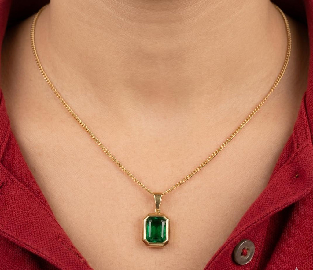 Waterproof 18K Gold PVD Plated Green Zircon Necklace - Hypoallergenic & Anti-Tarnish
